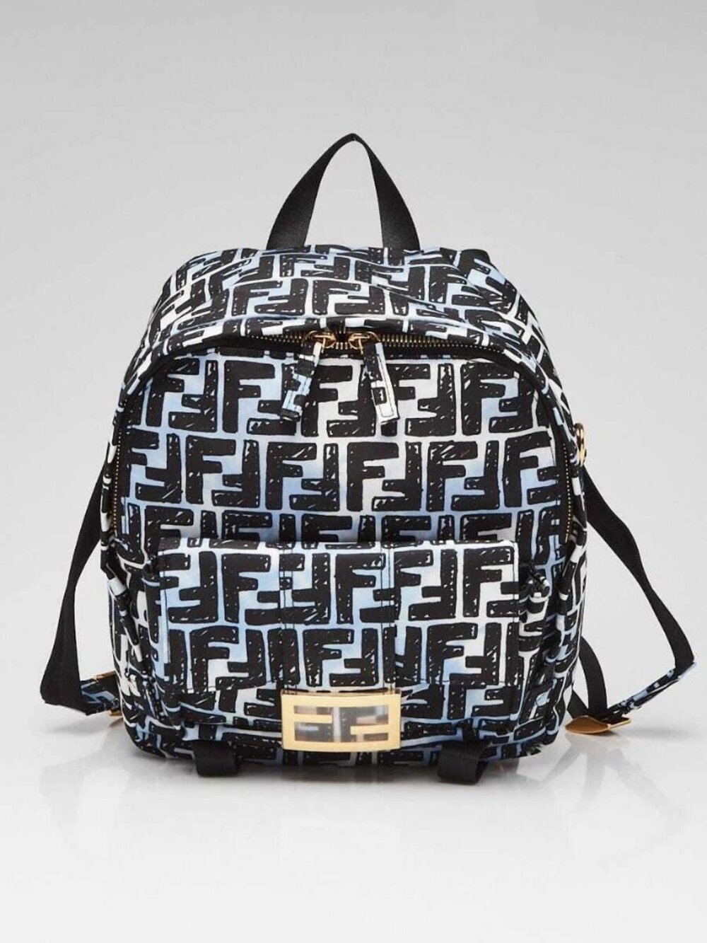 Fendi Blue/Black FF Nylon Small Joshua Backpack Bag - 8BZ048